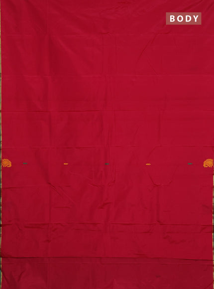 Arani semi silk saree reddish pink and green with thread woven buttas and thread woven butta border