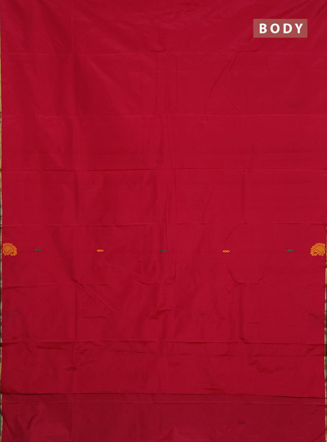 Arani semi silk saree reddish pink and green with thread woven buttas and thread woven butta border