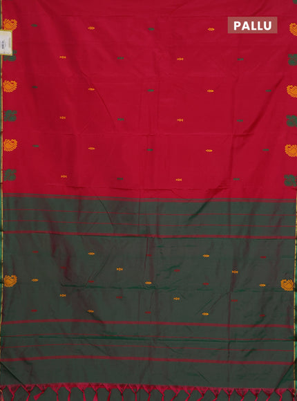 Arani semi silk saree reddish pink and green with thread woven buttas and thread woven butta border