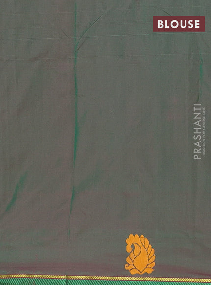 Arani semi silk saree reddish pink and green with thread woven buttas and thread woven butta border