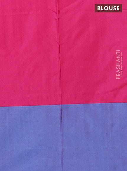 Arani semi silk saree pink and dual shade of cs blue with allover copper zari weaves and copper zari woven border