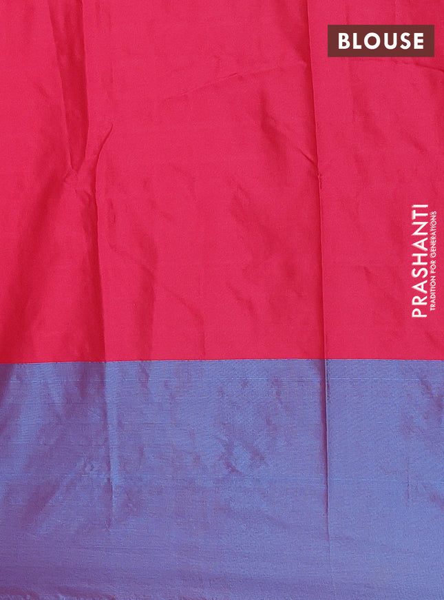 Arani semi silk saree pink and dual shade of cs blue with allover copper zari weaves and copper zari woven border