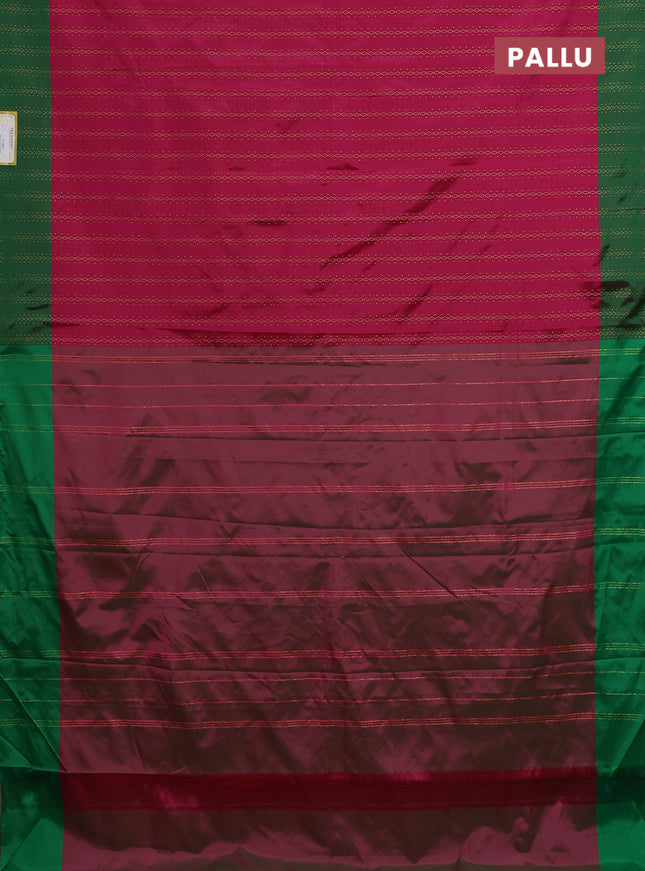 Arani semi silk saree pink and green with allover zari weaves and zari woven border