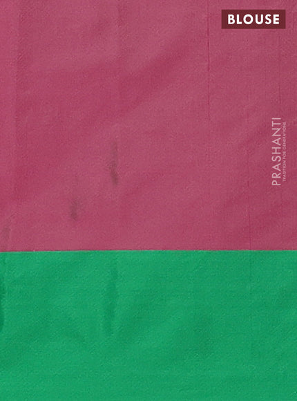 Arani semi silk saree pink and green with allover zari weaves and zari woven border