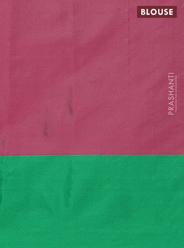 Arani semi silk saree pink and green with allover zari weaves and zari woven border