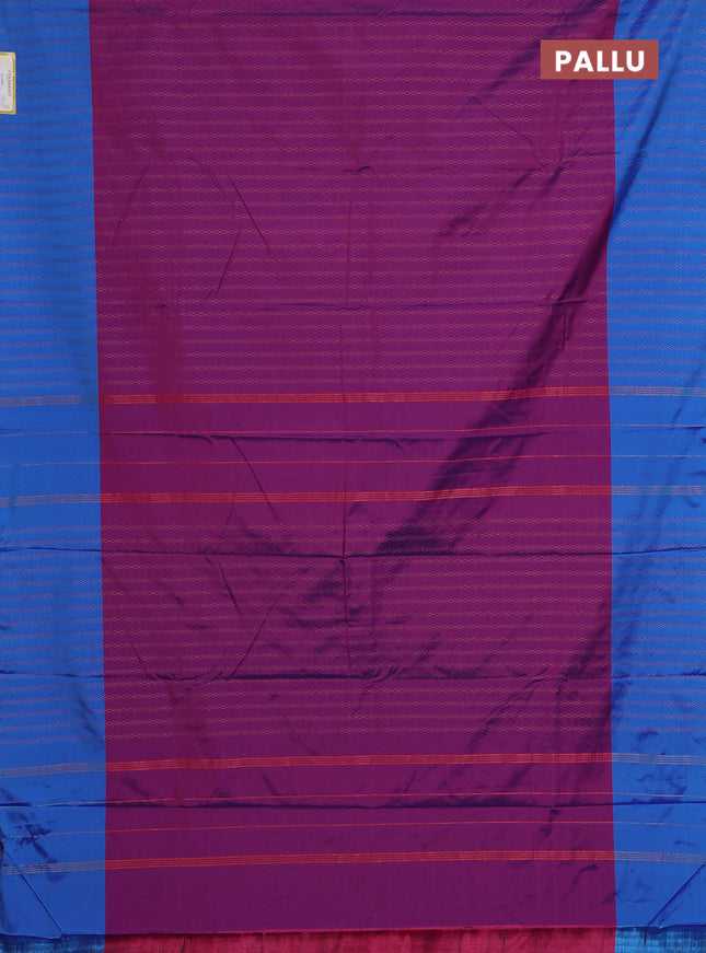 Arani semi silk saree purple and cs blue with allover copper zari weaves and copper zari woven border