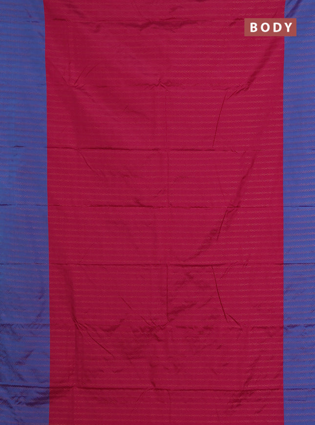 Arani semi silk saree pink and dual shade of cs blue with allover copper zari weaves and copper zari woven border