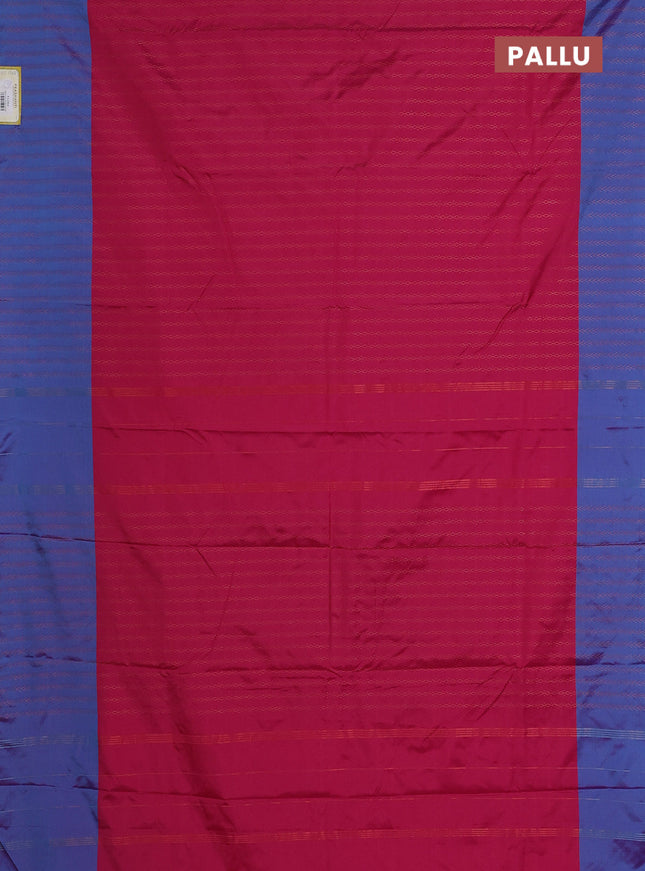 Arani semi silk saree pink and dual shade of cs blue with allover copper zari weaves and copper zari woven border