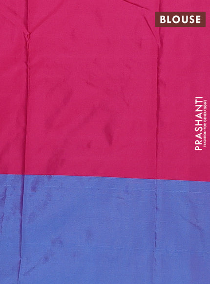 Arani semi silk saree pink and dual shade of cs blue with allover copper zari weaves and copper zari woven border