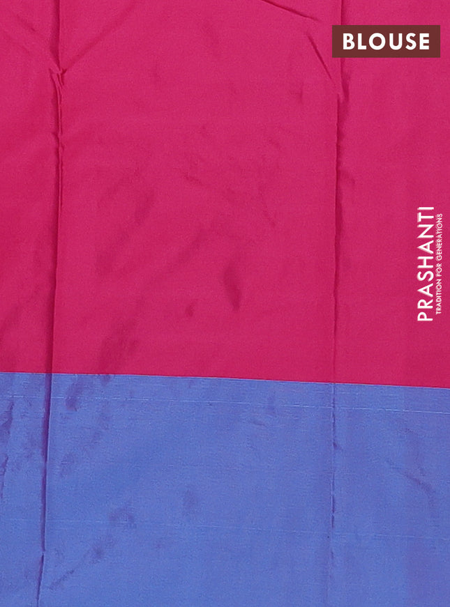 Arani semi silk saree pink and dual shade of cs blue with allover copper zari weaves and copper zari woven border