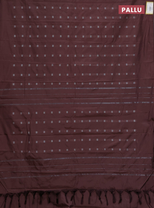 Arani semi silk saree brown with silver zari woven buttas in borderless style