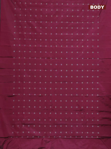 Arani semi silk saree dark magenta pink with silver zari woven buttas in borderless style