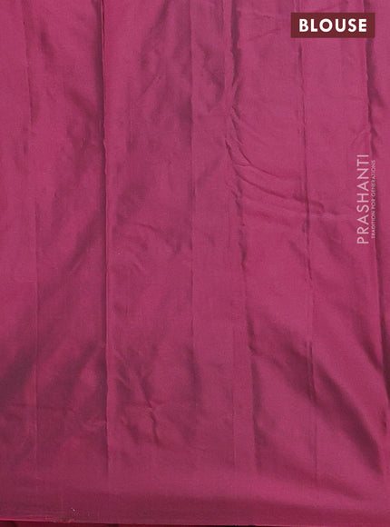 Arani semi silk saree dark magenta pink with silver zari woven buttas in borderless style