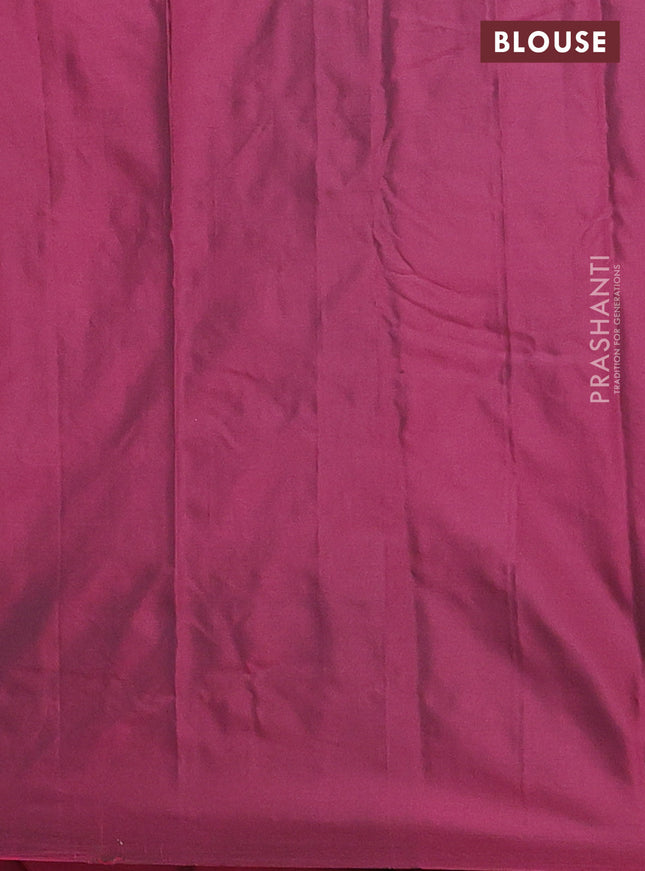 Arani semi silk saree dark magenta pink with silver zari woven buttas in borderless style