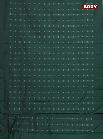 Arani semi silk saree dual shade of dark green with silver zari woven buttas in borderless style