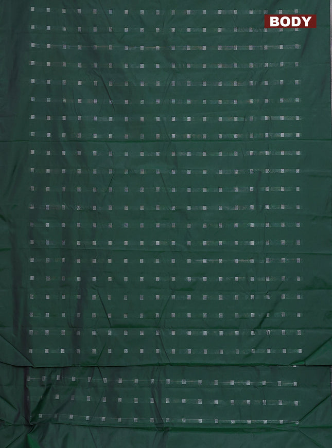 Arani semi silk saree dual shade of dark green with silver zari woven buttas in borderless style