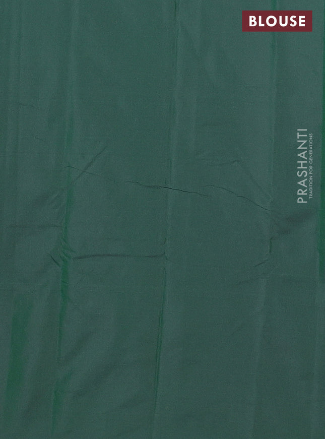 Arani semi silk saree dual shade of dark green with silver zari woven buttas in borderless style