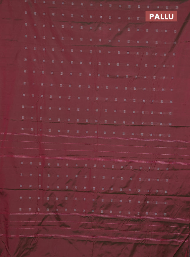 Arani semi silk saree dual shade of pinkish green with silver zari woven buttas in borderless style