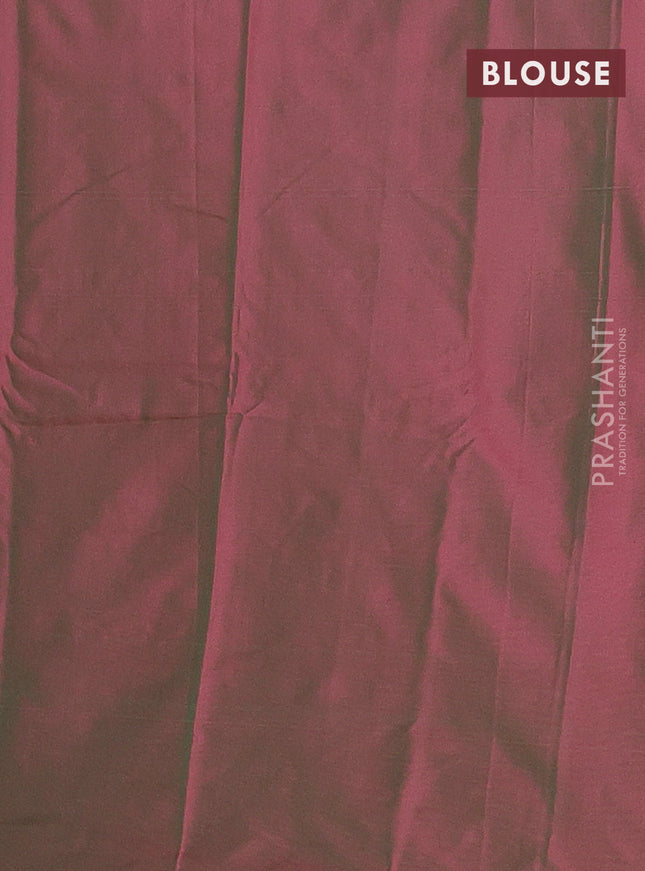 Arani semi silk saree dual shade of pinkish green with silver zari woven buttas in borderless style