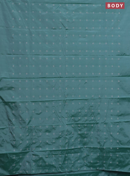 Arani semi silk saree teal green with silver zari woven buttas in borderless style