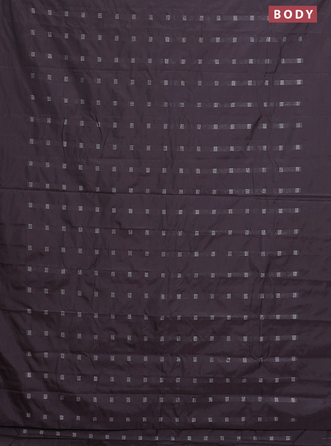 Arani semi silk saree deep coffee brown with silver zari woven buttas in borderless style