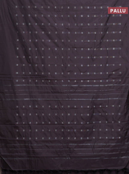 Arani semi silk saree deep coffee brown with silver zari woven buttas in borderless style