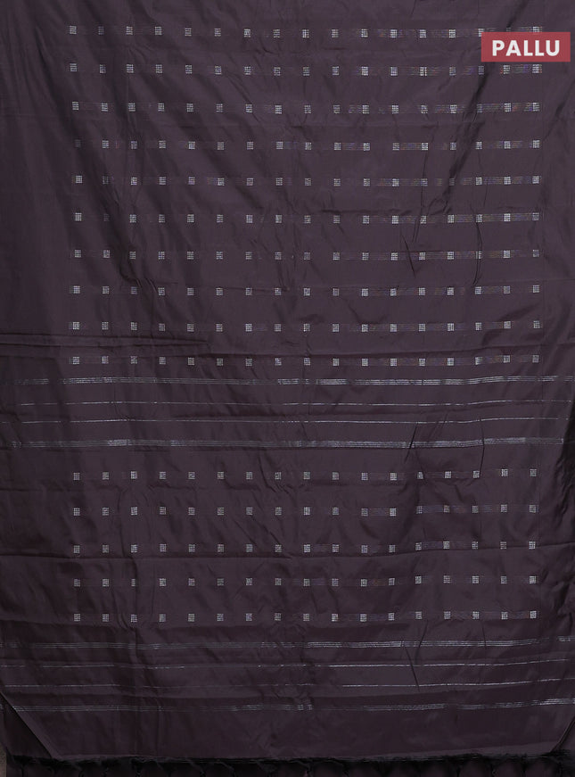 Arani semi silk saree deep coffee brown with silver zari woven buttas in borderless style