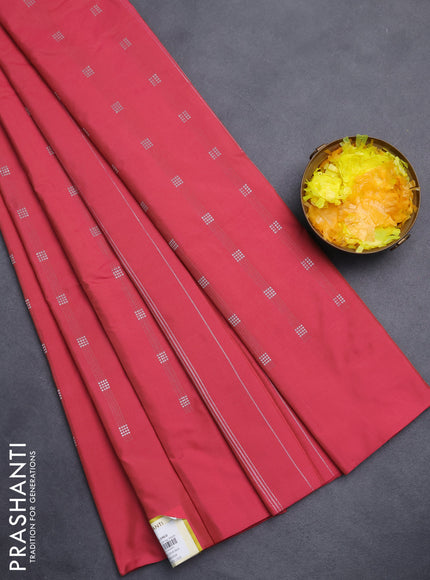 Arani semi silk saree pink with silver zari woven buttas in borderless style