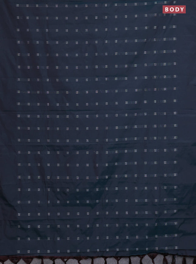 Arani semi silk saree dual shade of peacock green with silver zari woven buttas in borderless style