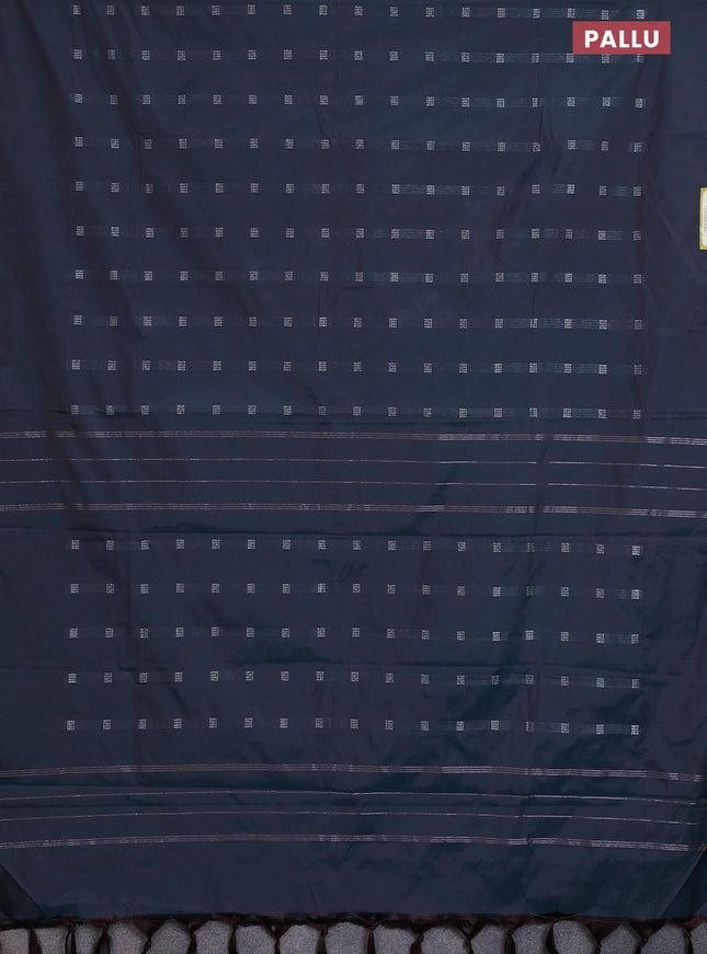 Arani semi silk saree dual shade of peacock green with silver zari woven buttas in borderless style