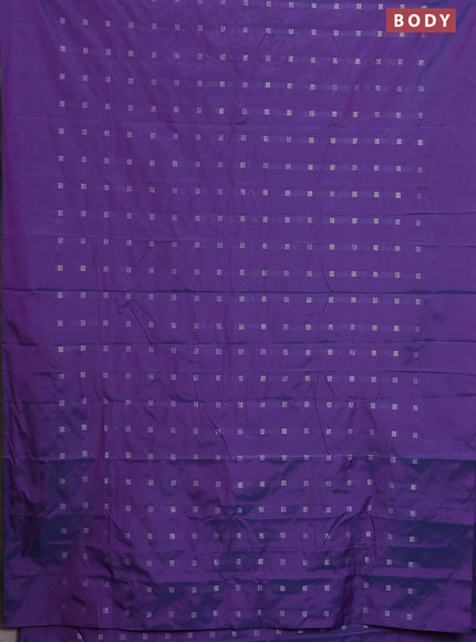 Arani semi silk saree dual shade of purple with silver zari woven buttas in borderless style