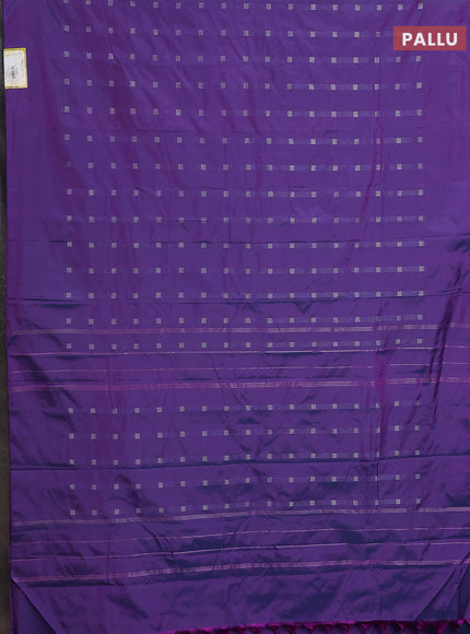Arani semi silk saree dual shade of purple with silver zari woven buttas in borderless style