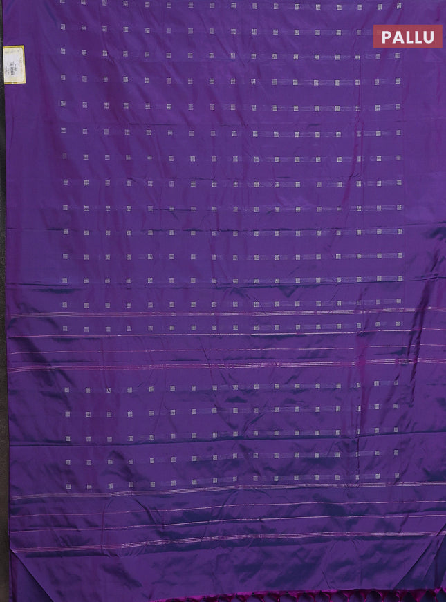 Arani semi silk saree dual shade of purple with silver zari woven buttas in borderless style