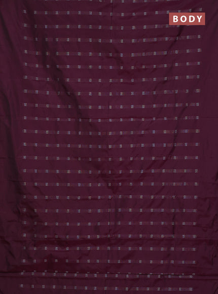 Arani semi silk saree wine shade with silver zari woven buttas in borderless style