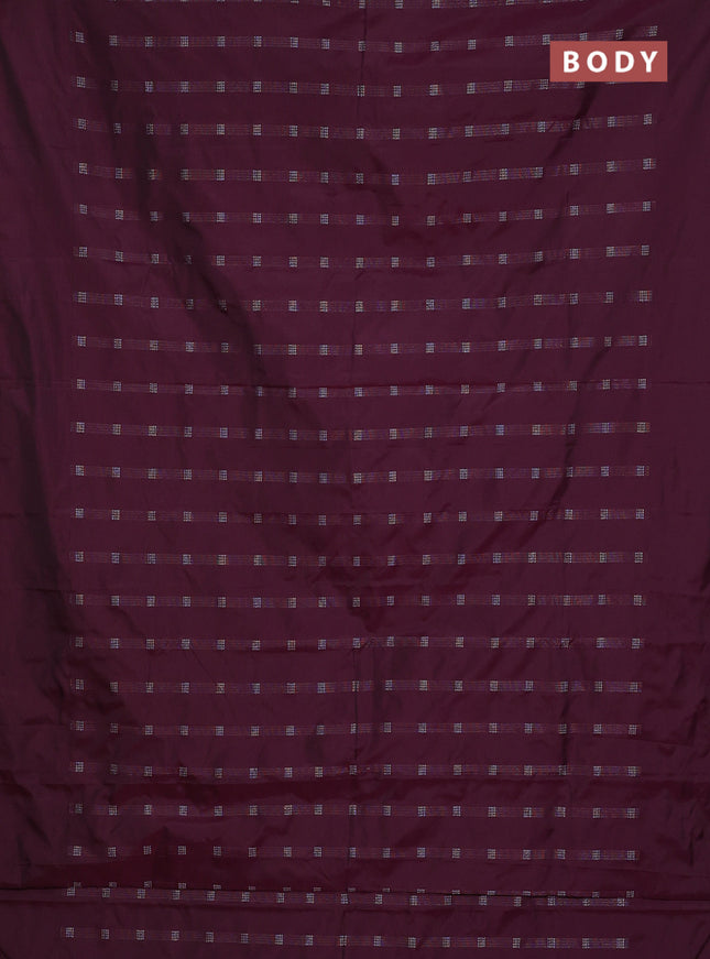 Arani semi silk saree wine shade with silver zari woven buttas in borderless style