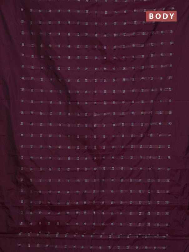 Arani semi silk saree wine shade with silver zari woven buttas in borderless style