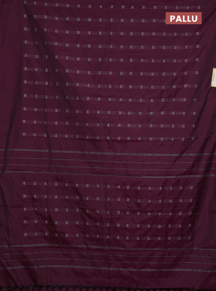 Arani semi silk saree wine shade with silver zari woven buttas in borderless style