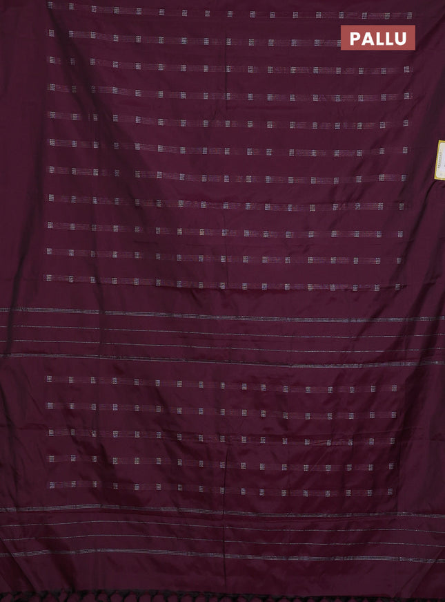 Arani semi silk saree wine shade with silver zari woven buttas in borderless style