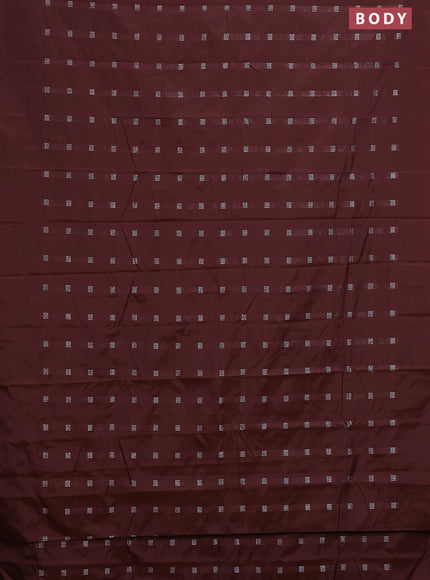 Arani semi silk saree rustic brown with silver zari woven buttas in borderless style