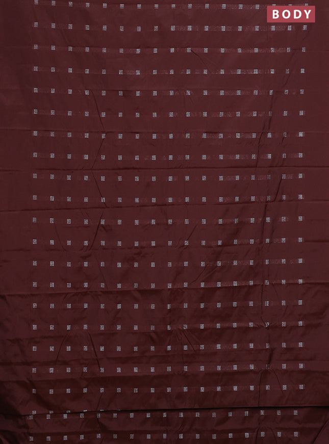 Arani semi silk saree rustic brown with silver zari woven buttas in borderless style