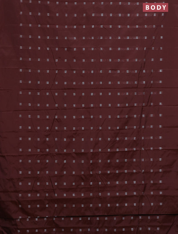 Arani semi silk saree rustic brown with silver zari woven buttas in borderless style