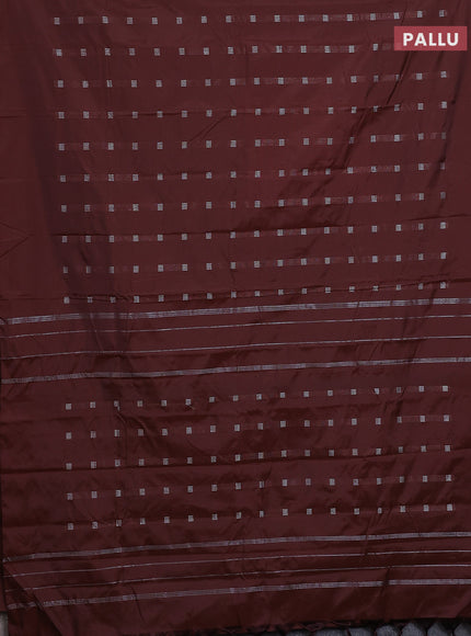 Arani semi silk saree rustic brown with silver zari woven buttas in borderless style