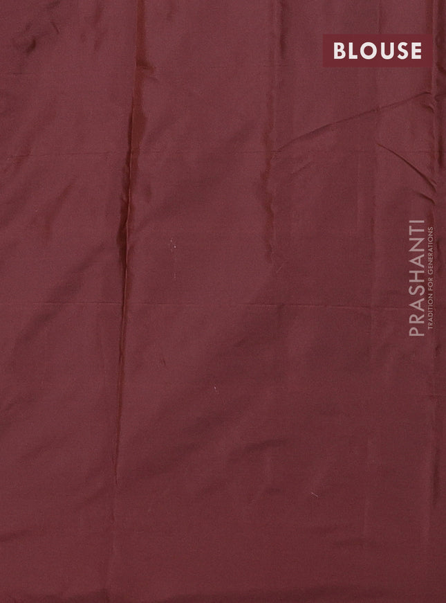 Arani semi silk saree rustic brown with silver zari woven buttas in borderless style