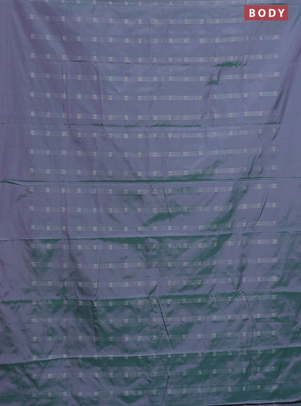 Arani semi silk saree dual shade of greenish purple with silver zari woven buttas in borderless style