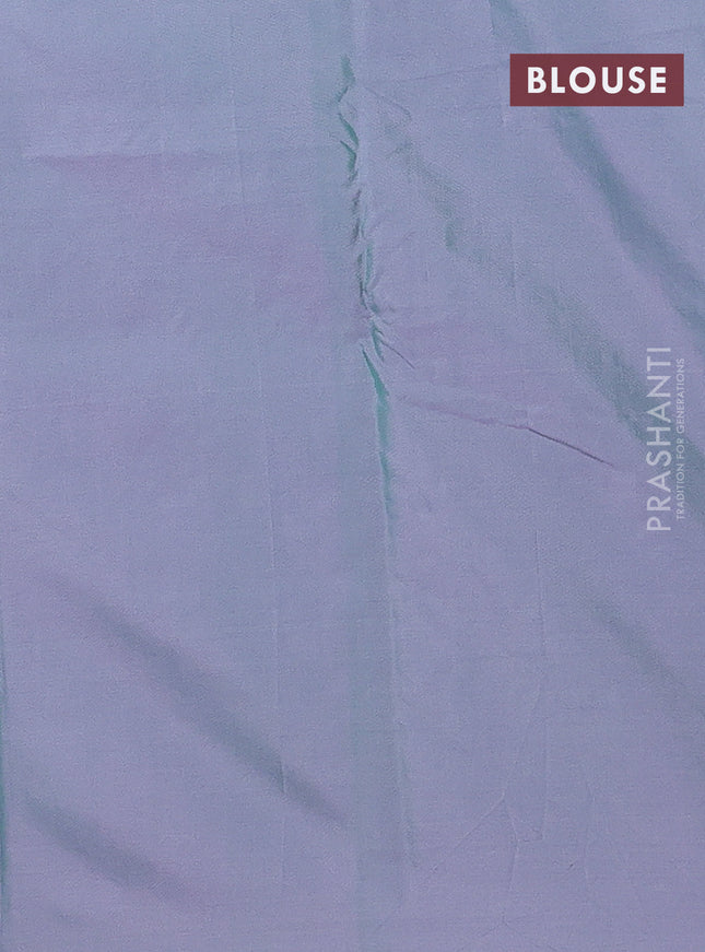 Arani semi silk saree dual shade of greenish purple with silver zari woven buttas in borderless style