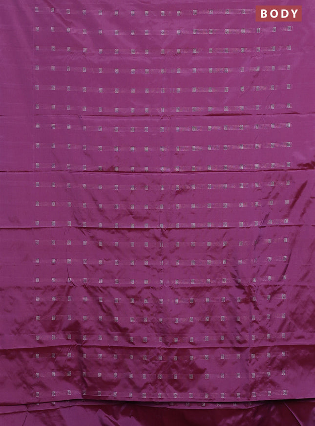 Arani semi silk saree dark pink with silver zari woven buttas in borderless style