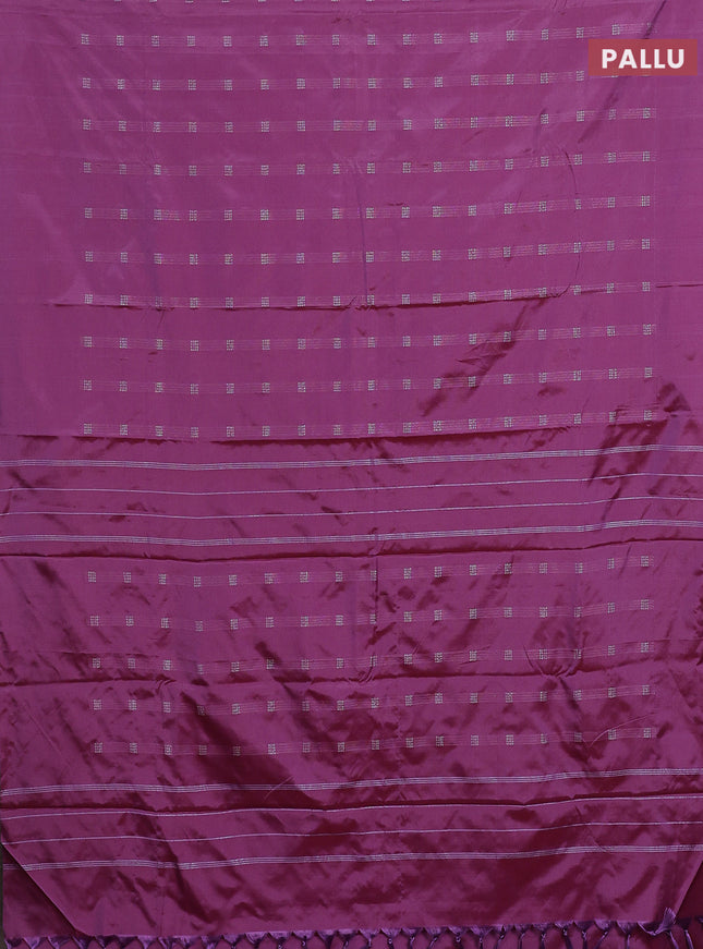 Arani semi silk saree dark pink with silver zari woven buttas in borderless style