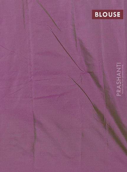 Arani semi silk saree dual shade of greenish purple with silver zari woven buttas in borderless style