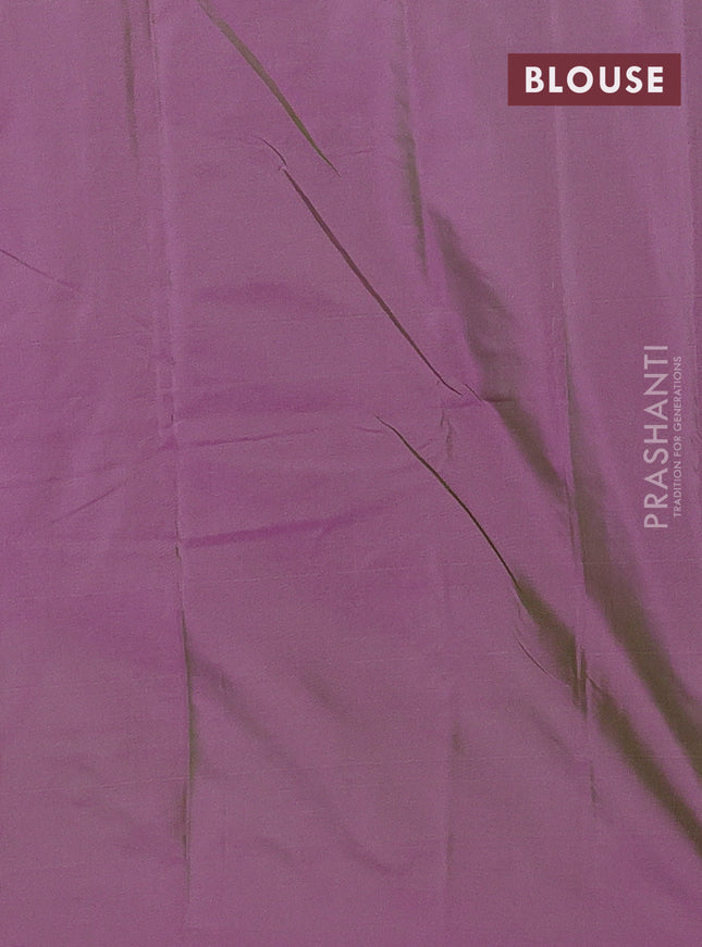 Arani semi silk saree dual shade of greenish purple with silver zari woven buttas in borderless style