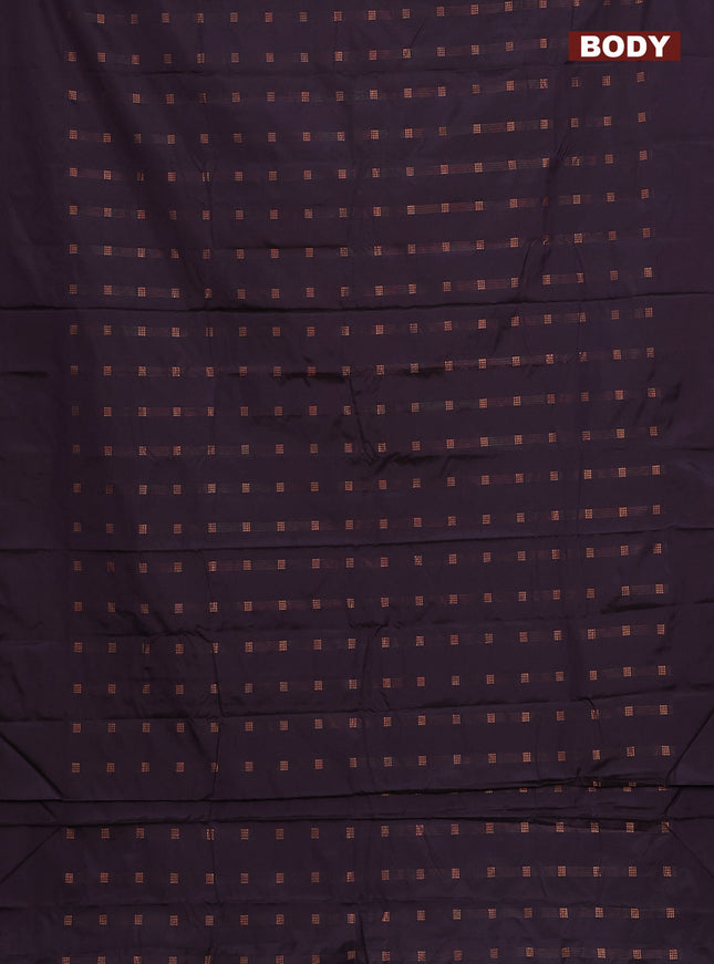 Arani semi silk saree deep jamun with copper zari woven buttas in borderless style